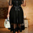 AOMEIDRESS Women Two Piece Set Lapel Puff Sleeve Bow Inner Tank Dress - Black / S
