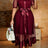 AOMEIDRESS Women Two Piece Set Lapel Puff Sleeve Bow Inner Tank Dress - Wine / S