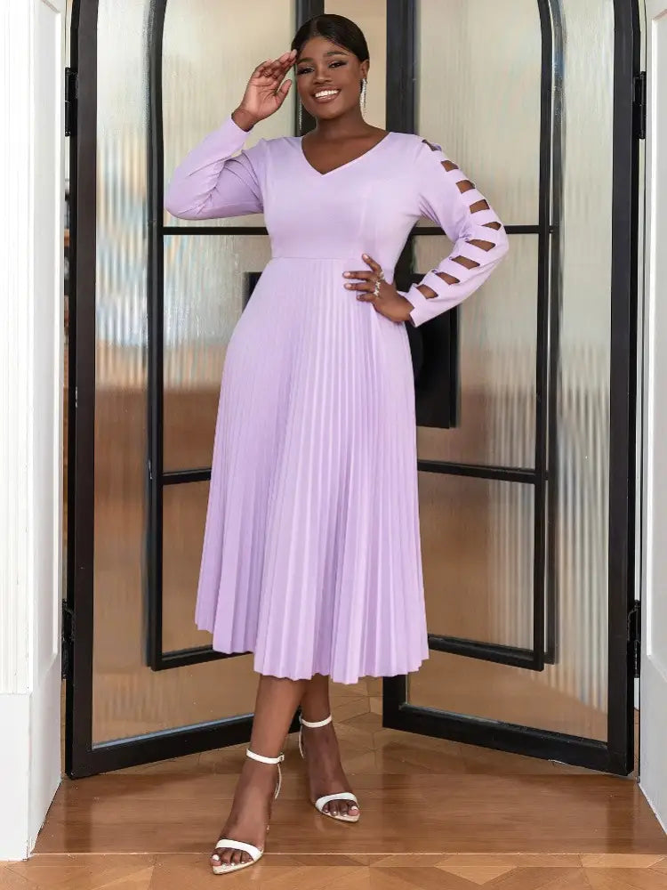 Women V-neck Plus Size Dress for Women plus size pleated dress