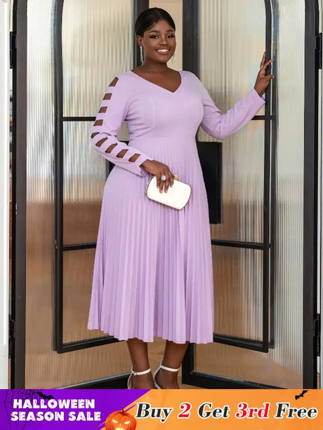 Purple Elegant Party Dress for Women long sleeve pleated dress