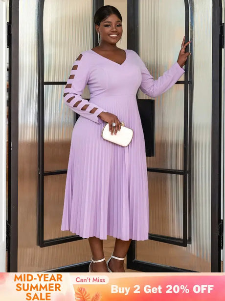 Purple Elegant Party Dress for Women long sleeve pleated dress