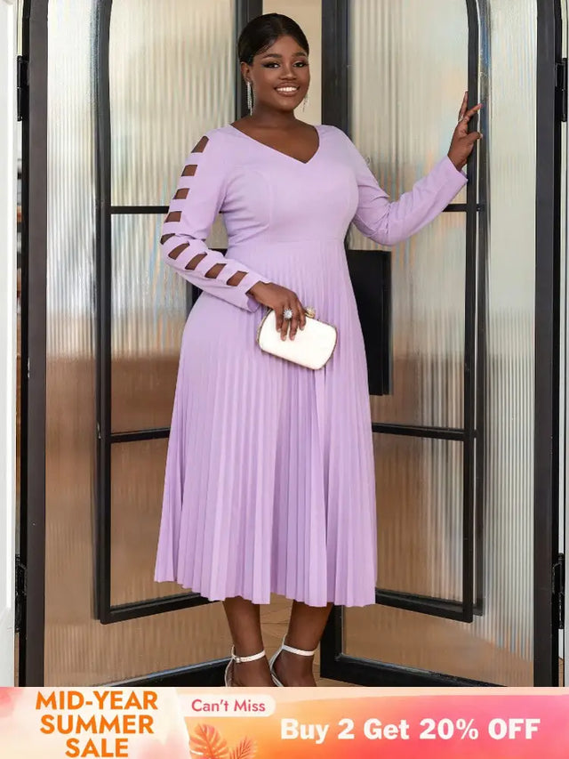 Purple Elegant Party Dress for Women long sleeve pleated dress