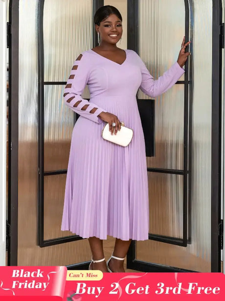 Purple Elegant Party Dress for Women long sleeve pleated dress