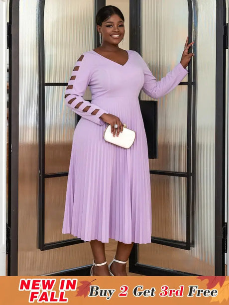 Purple Elegant Party Dress for Women long sleeve pleated dress