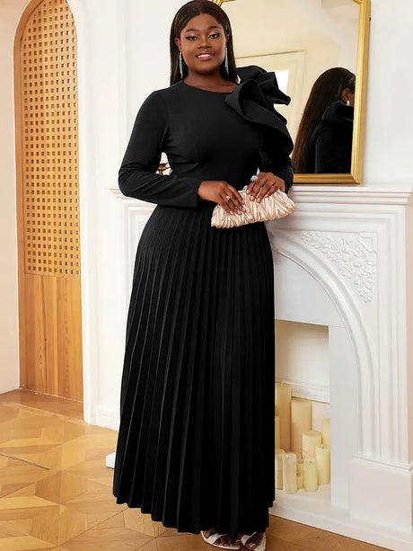 maxi christmas party dress Heisall Womens Dresses Long Sleeve Round Neck Christmas Print Loose A-Line Maxi Dress Elegant Party Gown Slim Fit Evening Dress