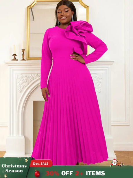 Long sleeve cocktail dresses for Ladies pleated maxi dress