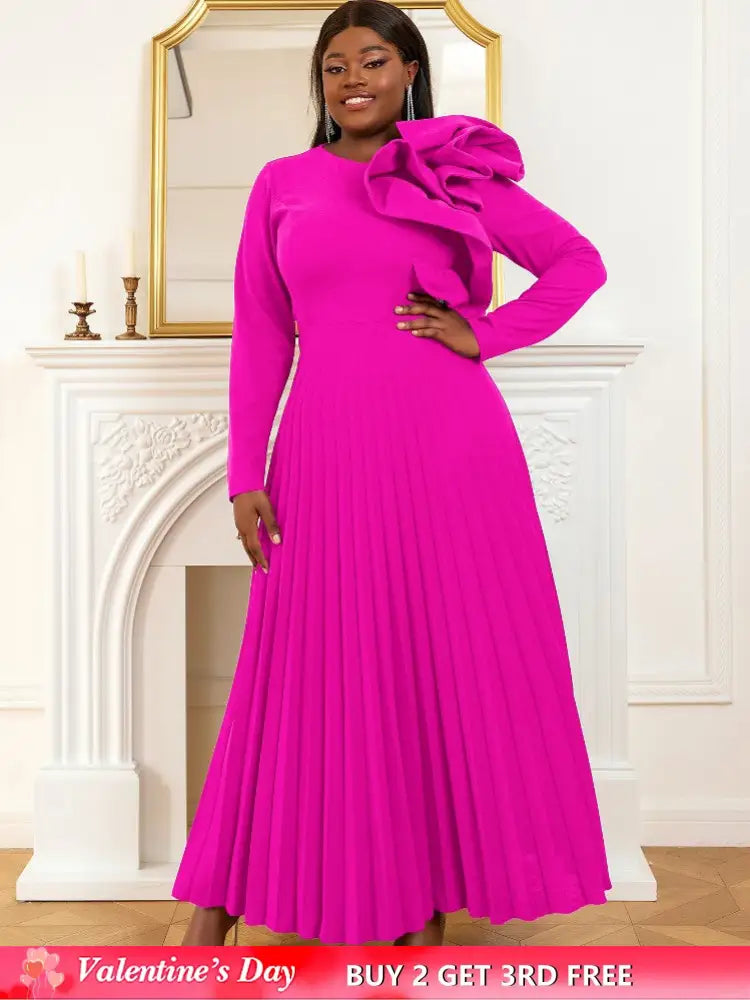 Long sleeve cocktail dresses for Ladies pleated maxi dress