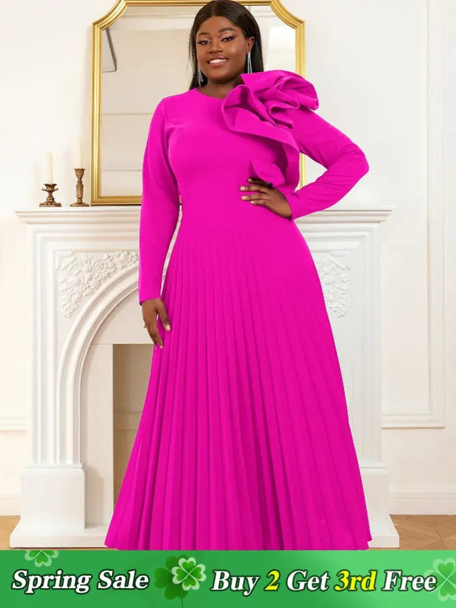 Long sleeve cocktail dresses for Ladies pleated maxi dress