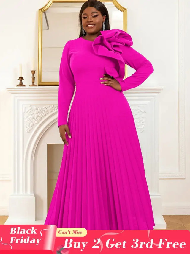 Long sleeve cocktail dresses for Ladies pleated maxi dress