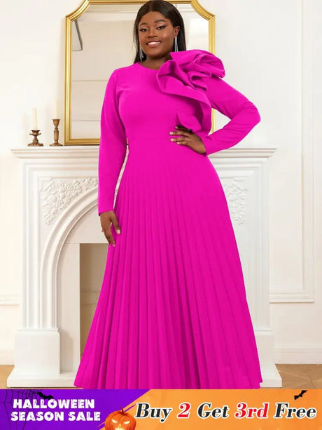 Long sleeve cocktail dresses for Ladies pleated maxi dress