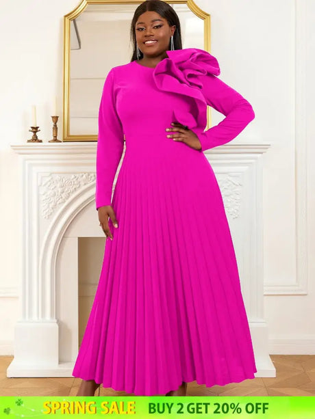Long sleeve cocktail dresses for Ladies pleated maxi dress