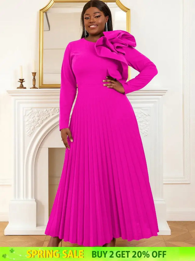Long sleeve cocktail dresses for Ladies pleated maxi dress