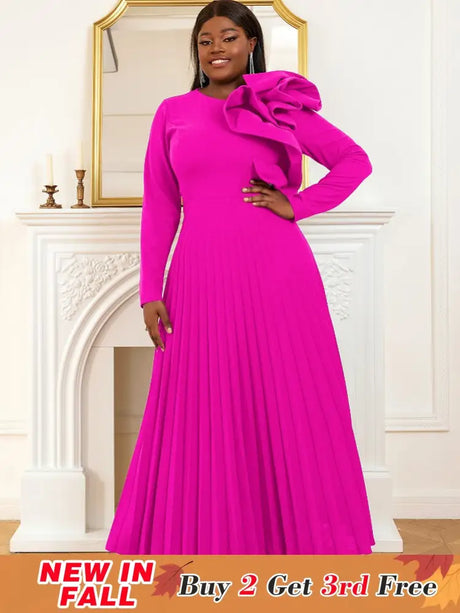 Long sleeve cocktail dresses for Ladies pleated maxi dress