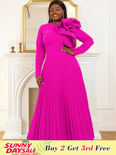 Long sleeve cocktail dresses for Ladies pleated maxi dress