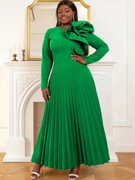 AOMEIDRESS Women Vintage Pleated Maxi Christmas Party Dress Green / S
