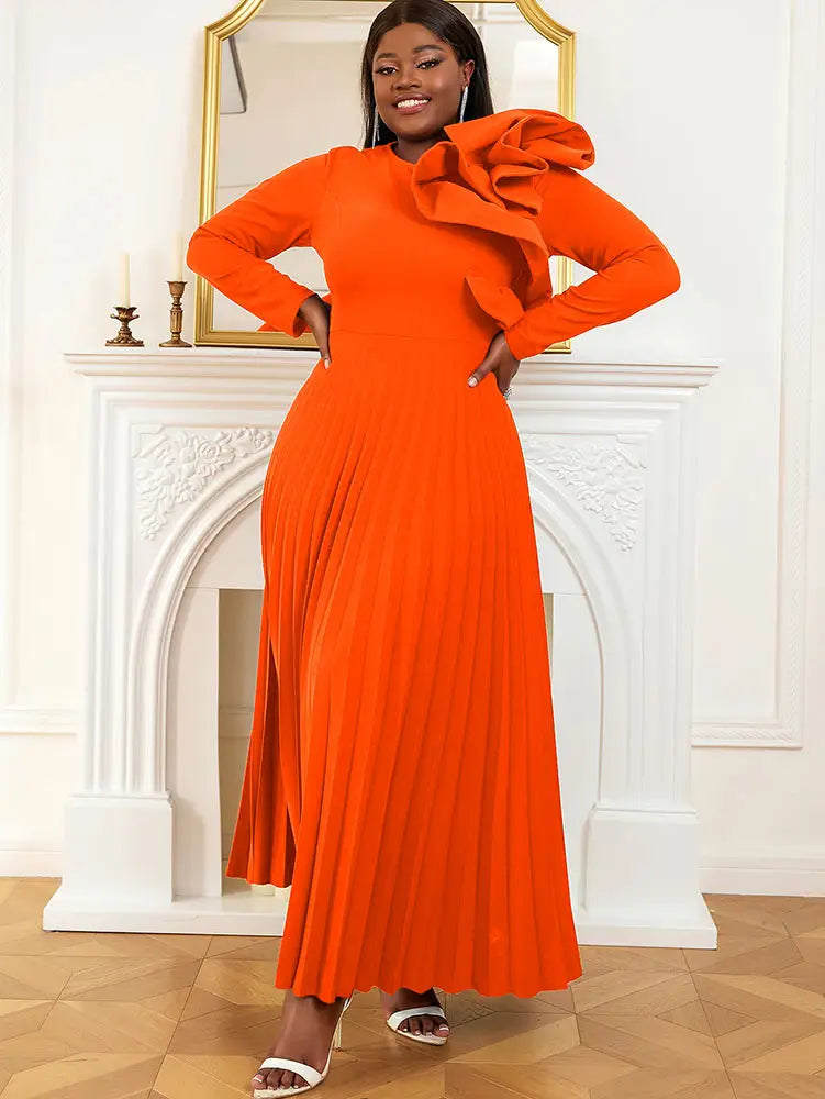 AOMEIDRESS Women Vintage Pleated Maxi Christmas Party Dress Orange / S