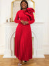 AOMEIDRESS Women Vintage Pleated Maxi Christmas Party Dress Red / S