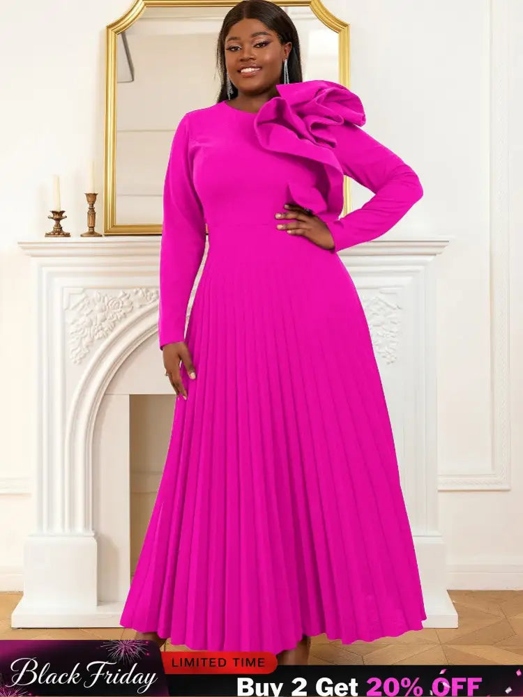 Long sleeve cocktail dresses for Ladies pleated maxi dress