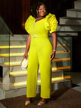 AOMEIDRESS Women’s Elegant Jumpsuit Casual Bubble Sleeves V-neck