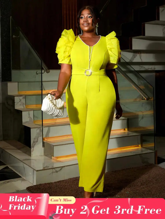 AOMEIDRESS Women’s Elegant Jumpsuit Casual Bubble Sleeves V-neck Green / S