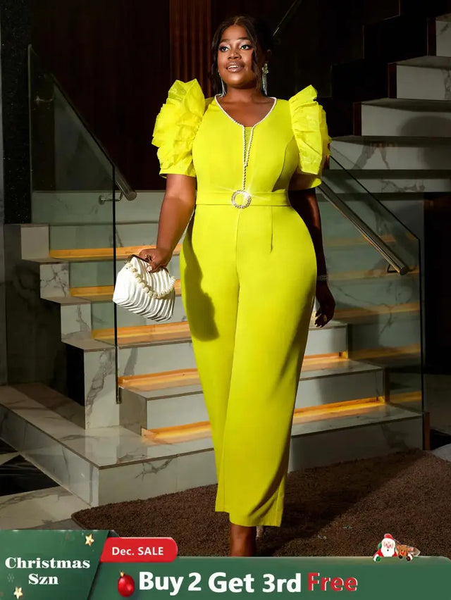 AOMEIDRESS Women’s Elegant Jumpsuit Casual Bubble Sleeves V-neck Green / S