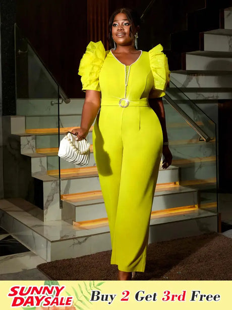 AOMEIDRESS Women’s Elegant Jumpsuit Casual Bubble Sleeves V-neck Green / S