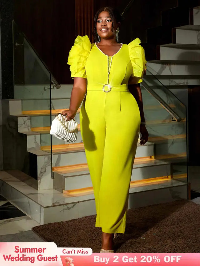 AOMEIDRESS Women’s Elegant Jumpsuit Casual Bubble Sleeves V-neck Green / S