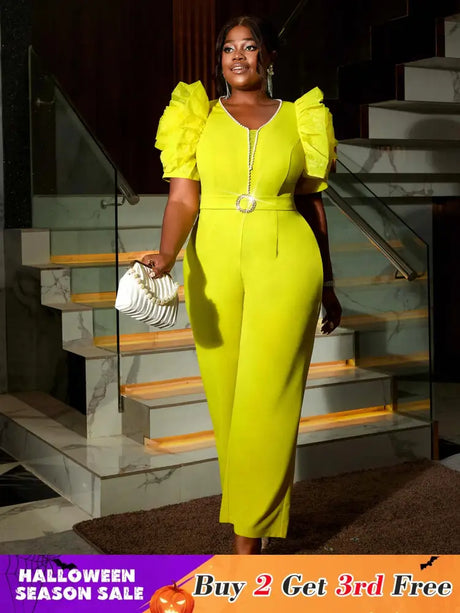 AOMEIDRESS Women’s Elegant Jumpsuit Casual Bubble Sleeves V-neck Green / S