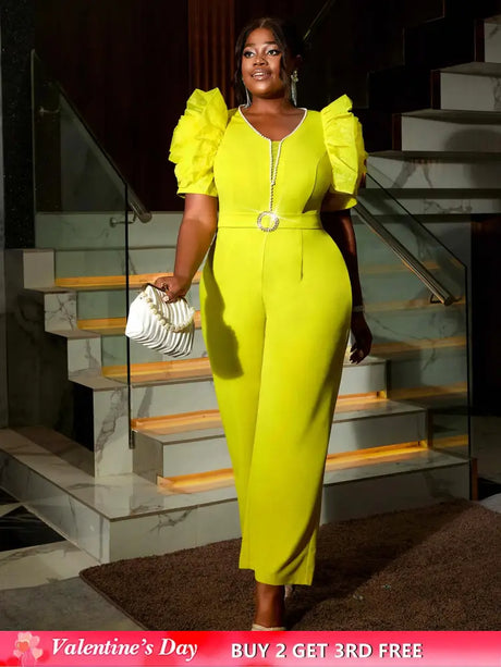 AOMEIDRESS Women’s Elegant Jumpsuit Casual Bubble Sleeves V-neck Green / S