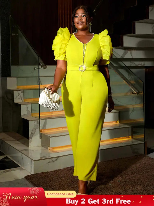 AOMEIDRESS Women’s Elegant Jumpsuit Casual Bubble Sleeves V-neck Green / S