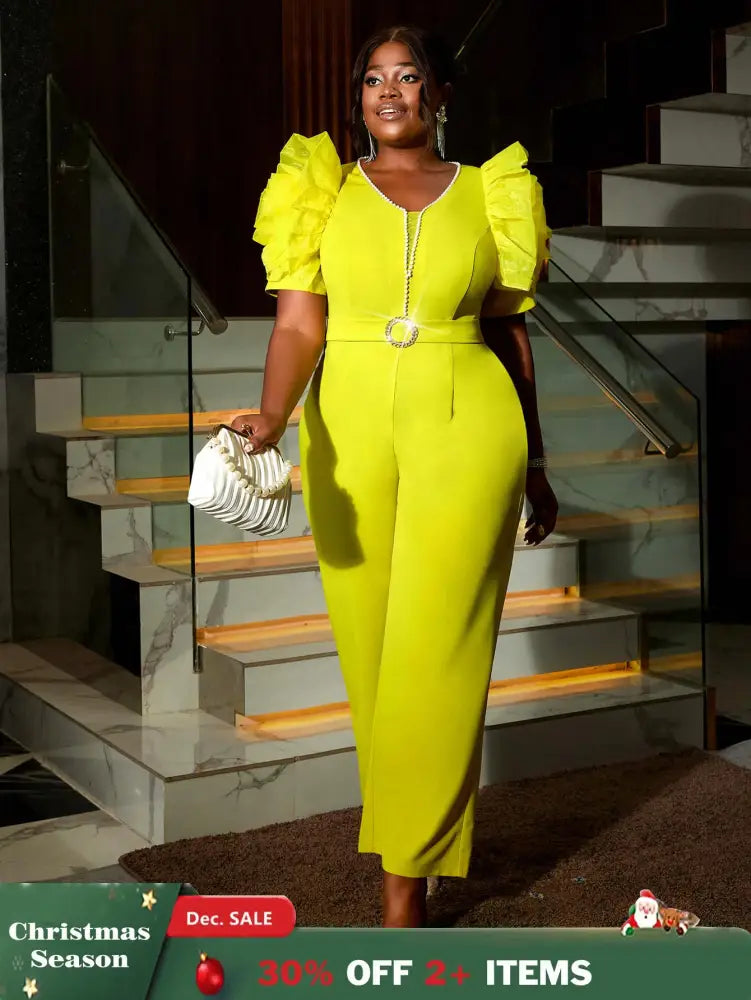 AOMEIDRESS Women’s Elegant Jumpsuit Casual Bubble Sleeves V-neck Green / S