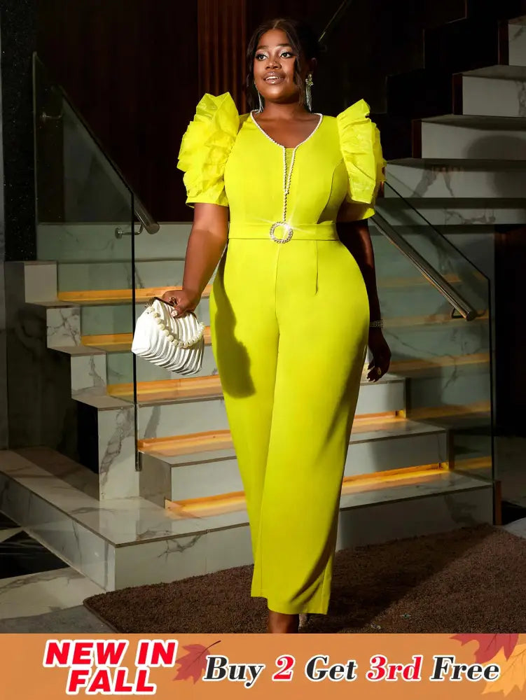 AOMEIDRESS Women’s Elegant Jumpsuit Casual Bubble Sleeves V-neck Green / S