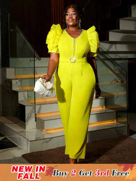 AOMEIDRESS Women’s Elegant Jumpsuit Casual Bubble Sleeves V-neck Green / S