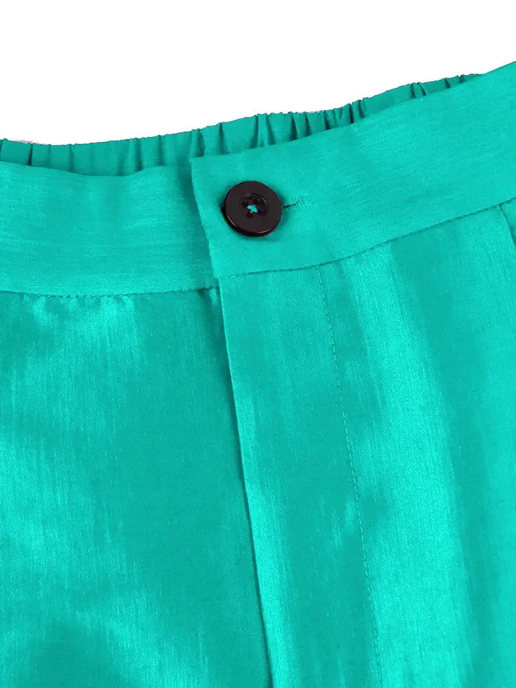 AOMEIDRESS Women‘s Fashion Shiny Pants With Ruffles Decoration