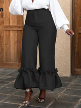 AOMEIDRESS Women‘s Fashion Shiny Pants With Ruffles Decoration Black / S