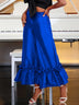 AOMEIDRESS Women‘s Fashion Shiny Pants With Ruffles Decoration Blue / S