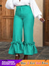 AOMEIDRESS Women‘s Fashion Shiny Pants With Ruffles Decoration Green / S