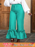 AOMEIDRESS Women‘s Fashion Shiny Pants With Ruffles Decoration Green / S
