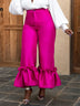 AOMEIDRESS Women‘s Fashion Shiny Pants With Ruffles Decoration Rose / S