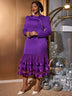 AOMEIDRESS Women’s Nail Bead Tight Fish Tail Dress Long Sleeved Round Neck White Bridal Shower Dresses Purple / S