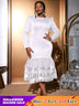 AOMEIDRESS Women’s Nail Bead Tight Fish Tail Dress Long Sleeved Round Neck White Bridal Shower Dresses White / S