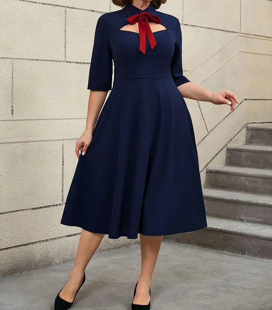 AOMEIDRESS Work Holiday Party Dress Hollow Out Bow Grace Draped Dress