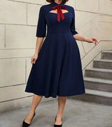 AOMEIDRESS Work Holiday Party Dress Hollow Out Bow Grace Draped Dress