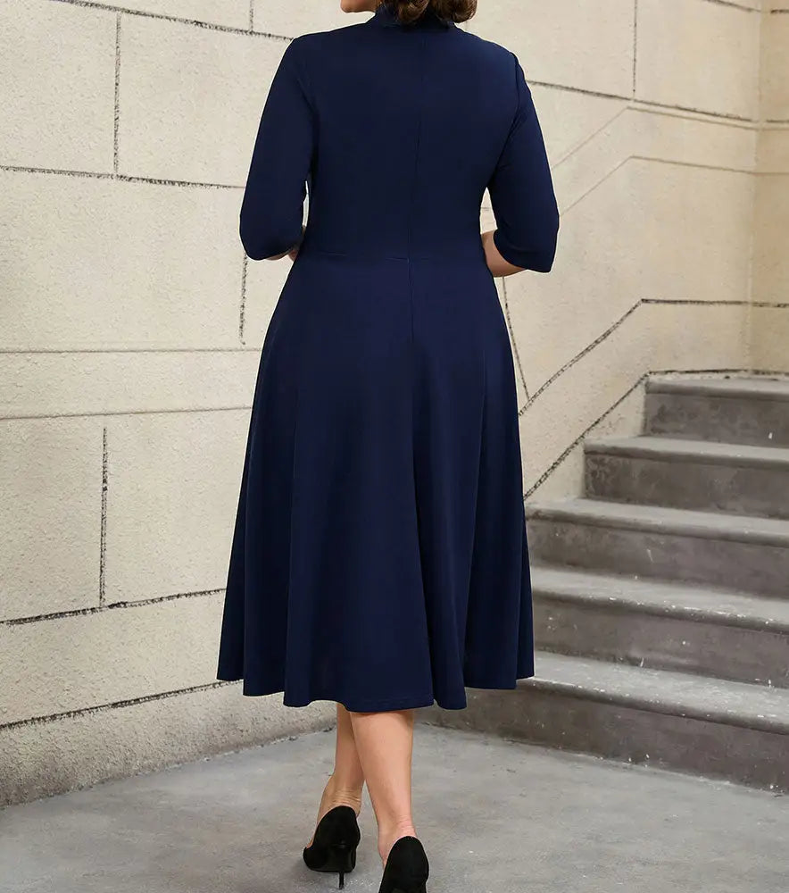 AOMEIDRESS Work Holiday Party Dress Hollow Out Bow Grace Draped Dress