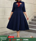 AOMEIDRESS Work Holiday Party Dress Hollow Out Bow Grace Draped Dress Navy / 0XL