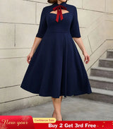 AOMEIDRESS Work Holiday Party Dress Hollow Out Bow Grace Draped Dress Navy / 0XL