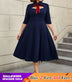 AOMEIDRESS Work Holiday Party Dress Hollow Out Bow Grace Draped Dress Navy / 0XL