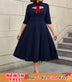AOMEIDRESS Work Holiday Party Dress Hollow Out Bow Grace Draped Dress Navy / 0XL