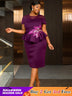 AOMEIDRESS Work Party Dress Round Neck Sequin Applique Ruffle Hem
