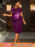 AOMEIDRESS Work Party Dress Round Neck Sequin Applique Ruffle Hem
